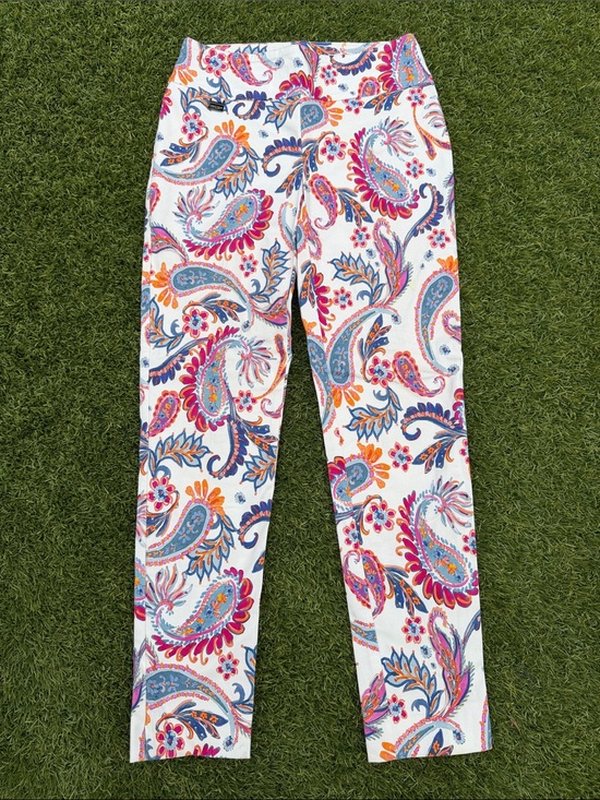 LISETTE Pants - White Paisley Print Leggings - Multicolor